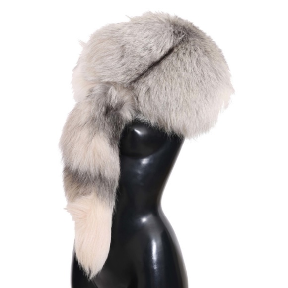 DOLCE & GABBANA Fox Tail Fur Shawl Neck Wrap Cover White Gray Collar Scarf - Picture 2 of 3
